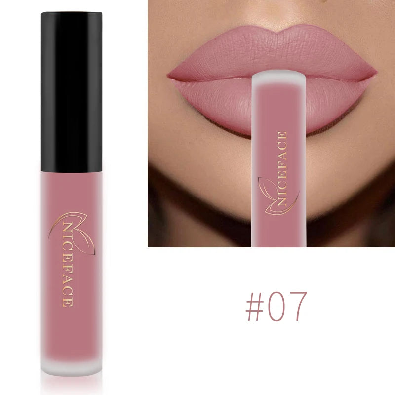 NICEFACE Matte Liquid Lipstick Waterproof Long Lasting Lip Gloss Tint Sexy Red Nude Purple Metallic Lipsticks Makeup Cosmetics