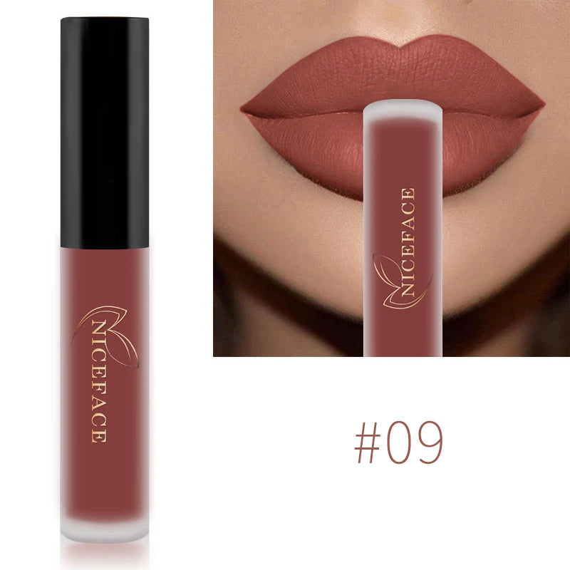 NICEFACE Matte Liquid Lipstick Waterproof Long Lasting Lip Gloss Tint Sexy Red Nude Purple Metallic Lipsticks Makeup Cosmetics