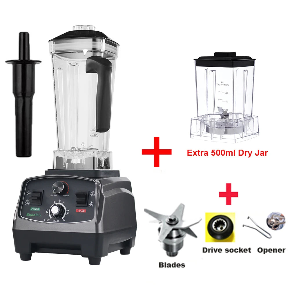 BioloMix 3HP 2200W Heavy Duty Grade Timer Blender Mixer Juicer Fruit Food Processor Ice Smoothies BPA Free 2L Jar