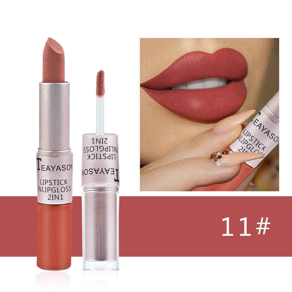 1PC Pink Lipstick  Lip Gloss 2 In 1 Lip Tint Waterproof Long -Lasting Moisture Red Lip Matte Lipstick Make-Up For Women