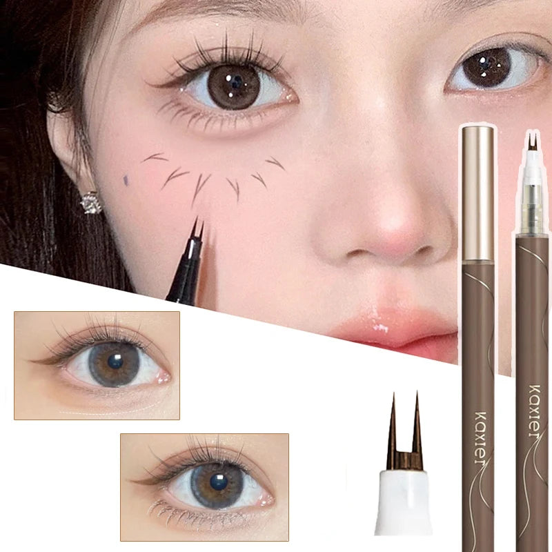 Ultra-thin 2 Fork Tip Liquid Eyeliner Double Forked Tip Lower eyelash Pen Makeup Smooth Eye Liner 2Point Eyebrow Pencil Cosmetic