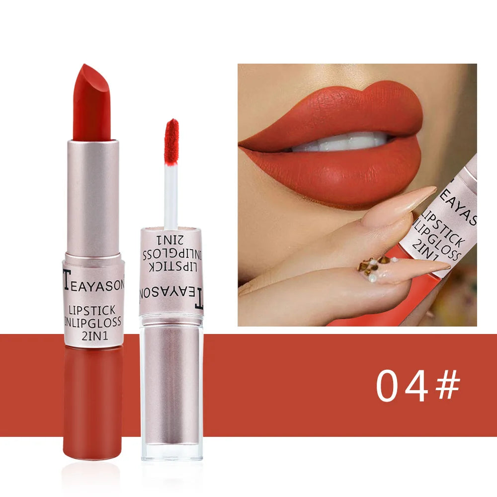 1PC Pink Lipstick  Lip Gloss 2 In 1 Lip Tint Waterproof Long -Lasting Moisture Red Lip Matte Lipstick Make-Up For Women