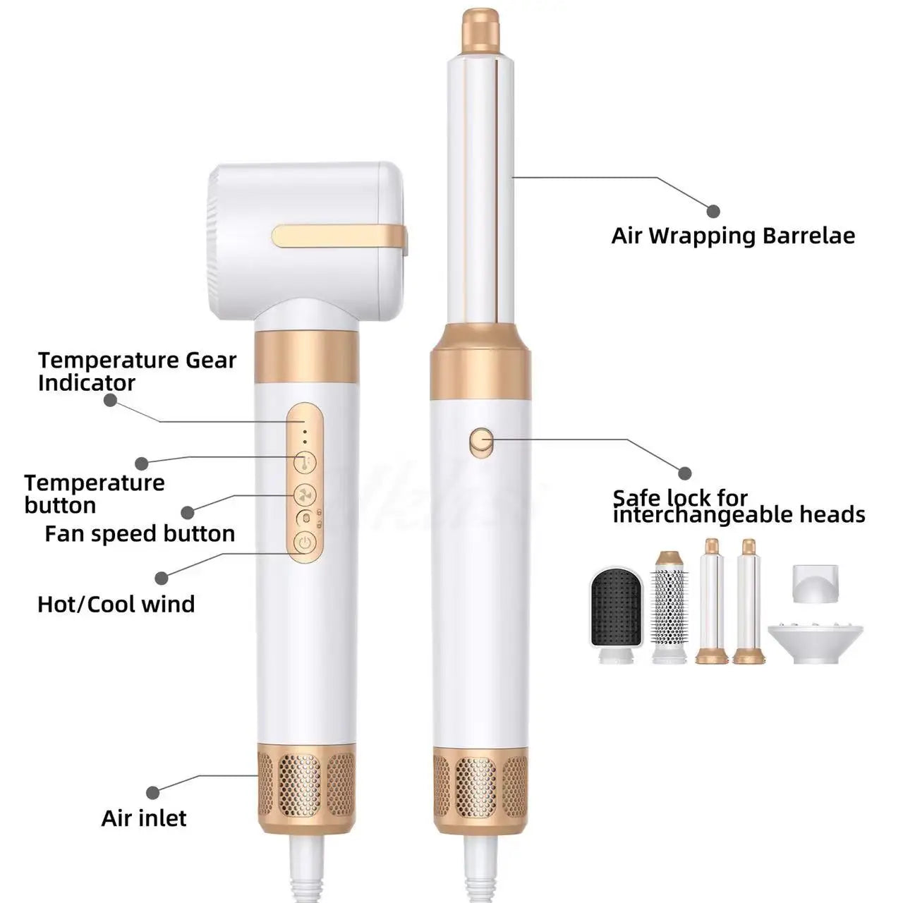 7 in 1 Hair Dryer 1400W Straightener Hair Brush Hot Comb Professional Auto Wrap Dryer&Straightening Brush Automatic Curling Iron