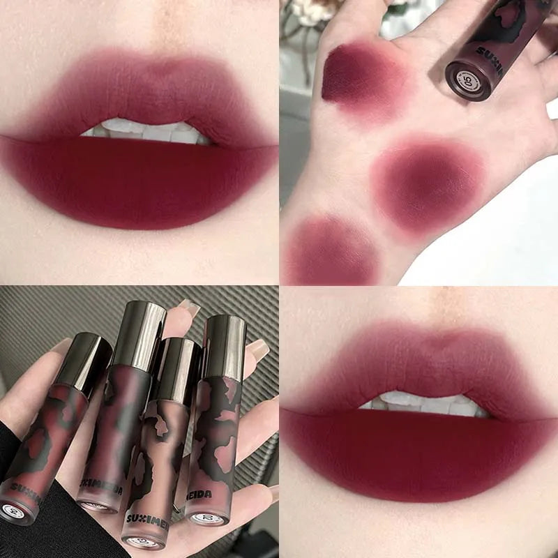 Rose Garden Matte Muse Lip Mud Liquid Lipstick Waterproof Nude Lip Gloss Long Lasting Non-stick Cup Sexy Women Lipgloss Cosmetic