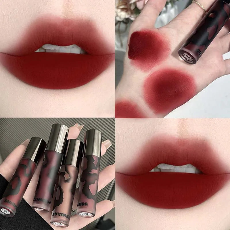 Rose Garden Matte Muse Lip Mud Liquid Lipstick Waterproof Nude Lip Gloss Long Lasting Non-stick Cup Sexy Women Lipgloss Cosmetic
