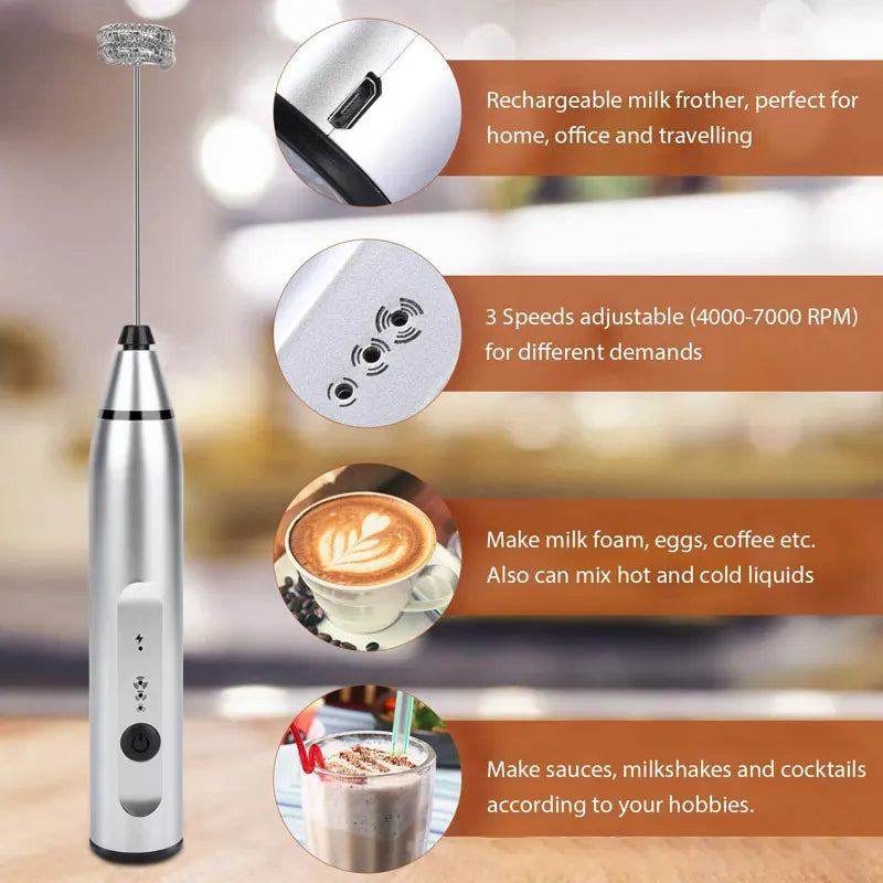 Portable Mini Milk Frothers Wireless Handheld Blender With USB Electric Coffee Maker Whisk Mixer For Cappuccino Milk Foamer
