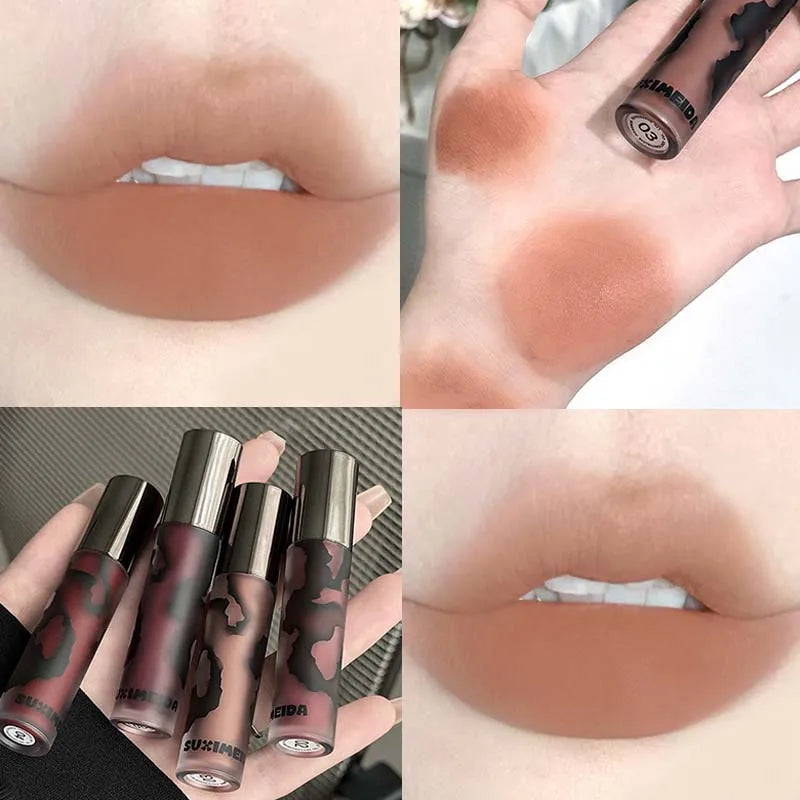 Rose Garden Matte Muse Lip Mud Liquid Lipstick Waterproof Nude Lip Gloss Long Lasting Non-stick Cup Sexy Women Lipgloss Cosmetic