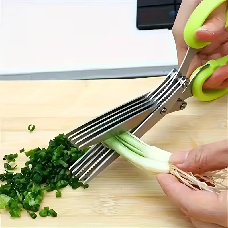 Three-Tiered Stainless Steel Kitchen Shears - Multifunctional Herb Scissors with Cleaning Tool