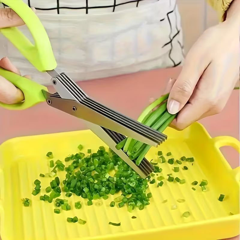 Three-Tiered Stainless Steel Kitchen Shears - Multifunctional Herb Scissors with Cleaning Tool