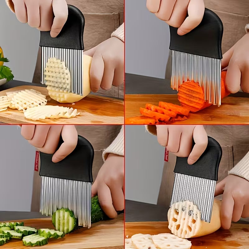 Stainless Steel Wavy Cutter - Ergonomic Vegetable Crinkle Slicer for Fries & Salads