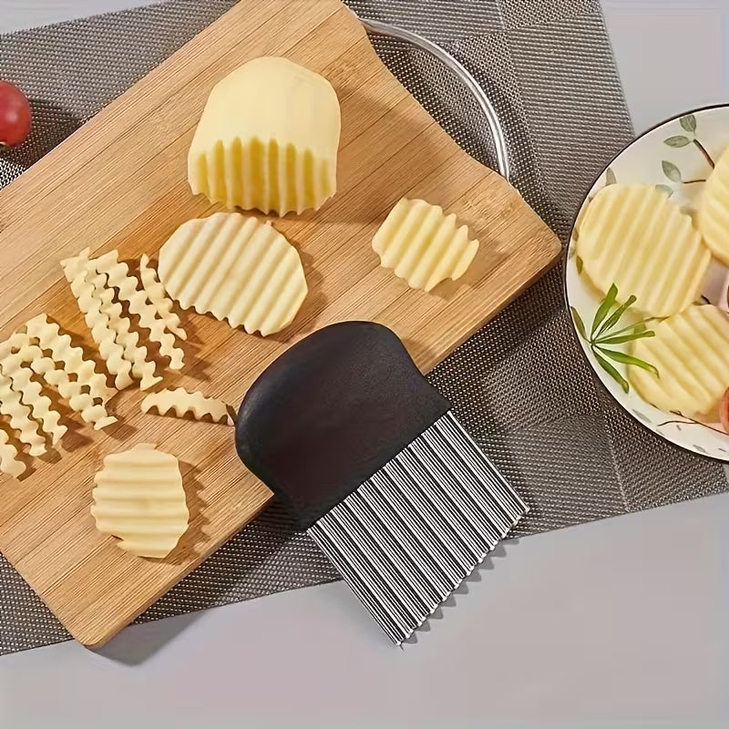 Stainless Steel Wavy Cutter - Ergonomic Vegetable Crinkle Slicer for Fries & Salads