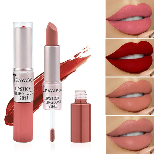 1PC Pink Lipstick  Lip Gloss 2 In 1 Lip Tint Waterproof Long -Lasting Moisture Red Lip Matte Lipstick Make-Up For Women