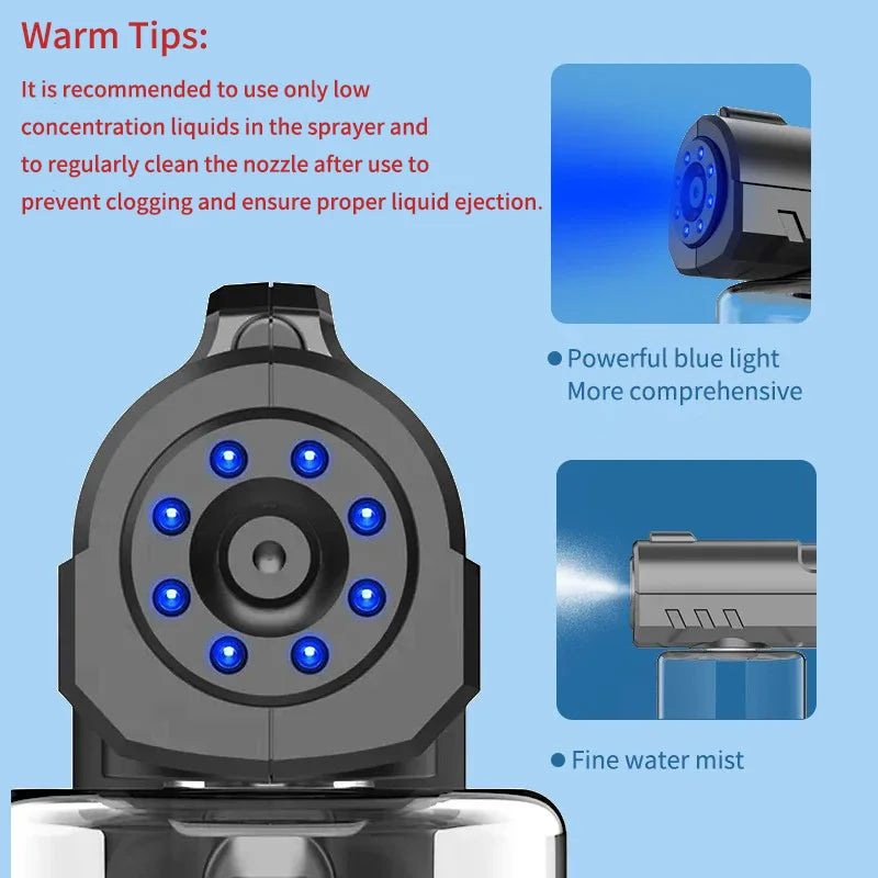 NEW Style 280Ml Barber Sprayer Bottle Wireless Electric USB Nano Blue Light Steam Spray Gun Garden House