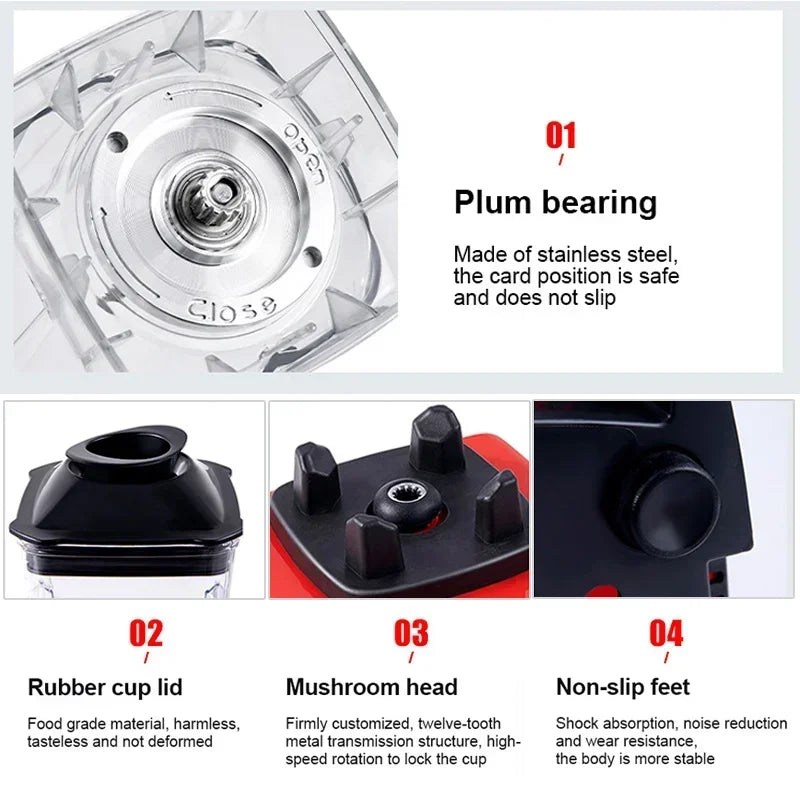 2000W Heavy Duty Commercial Blender - High Power Juicer Food Processor 220V