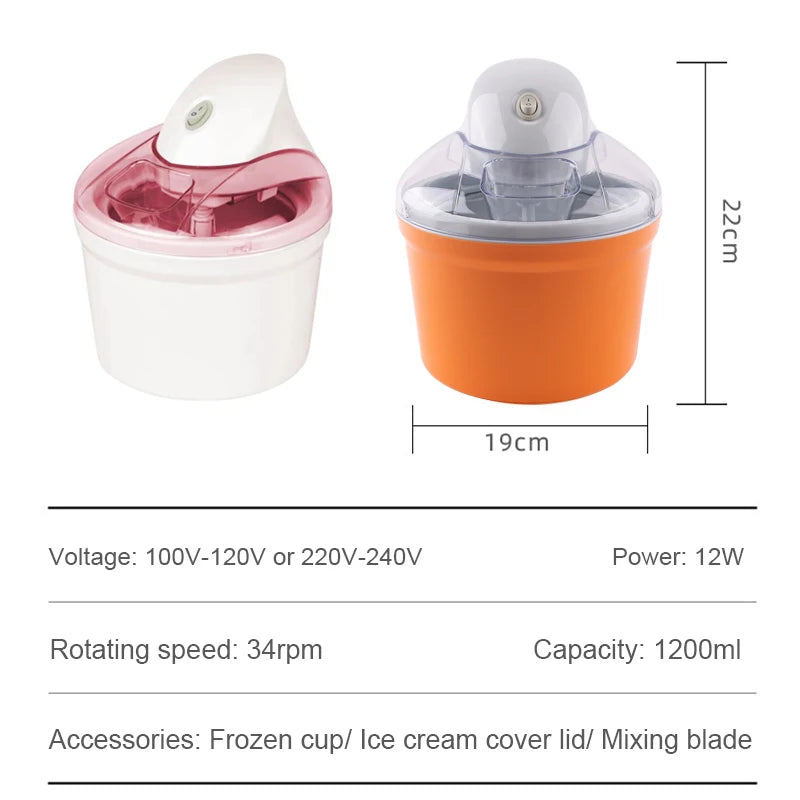 Electric Ice Cream Maker Automatic Yoghurt Freezer DIY Soft Slush Fruit Dessert 1.2L Frozen Yogurt Smoothie Milkshake Machine EU