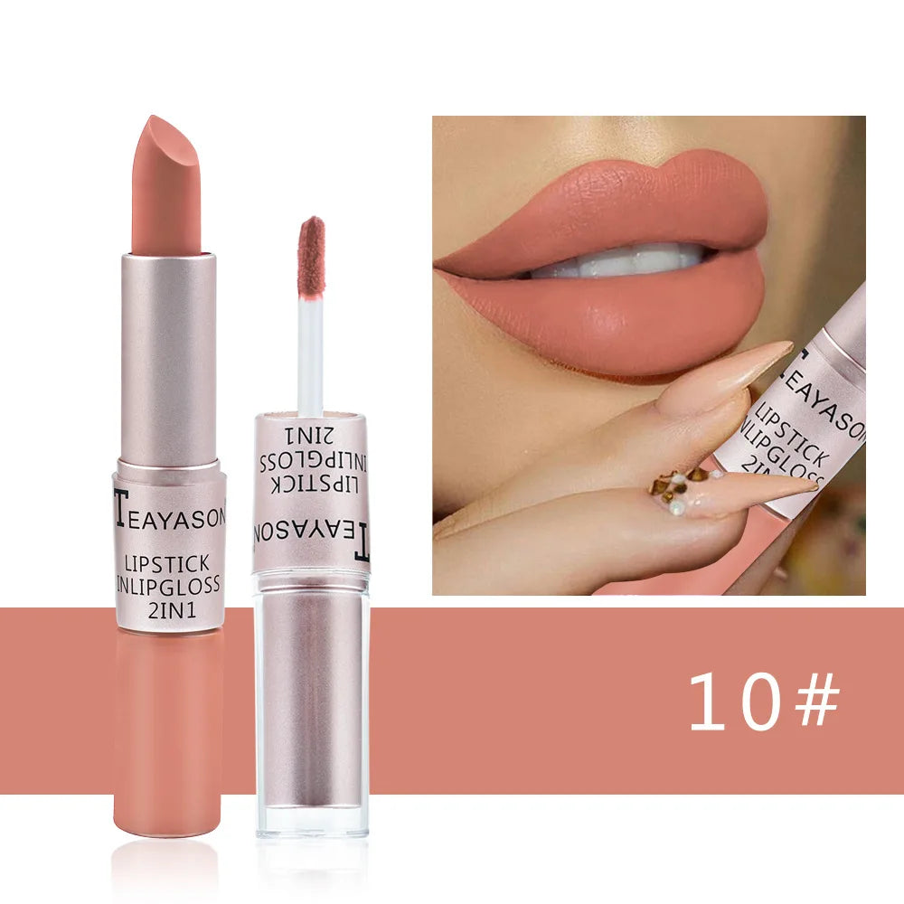 1PC Pink Lipstick  Lip Gloss 2 In 1 Lip Tint Waterproof Long -Lasting Moisture Red Lip Matte Lipstick Make-Up For Women