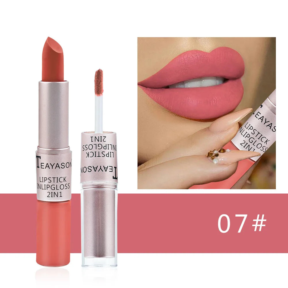 1PC Pink Lipstick  Lip Gloss 2 In 1 Lip Tint Waterproof Long -Lasting Moisture Red Lip Matte Lipstick Make-Up For Women